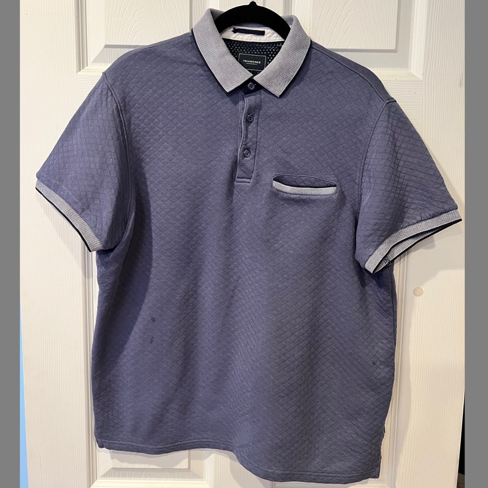 7 Diamonds Men’s Blue Quilted-Style Pocket Polo